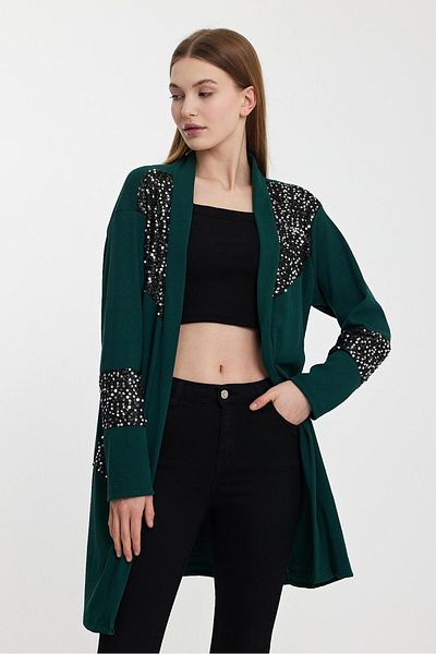 CNG MODA Sequin Embroidery Large Size Cardigan