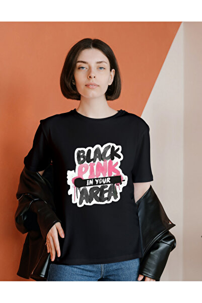 AEMİ Ženska BlackPink Black Pink Štampano Južna Koreja Oversize kroj majica