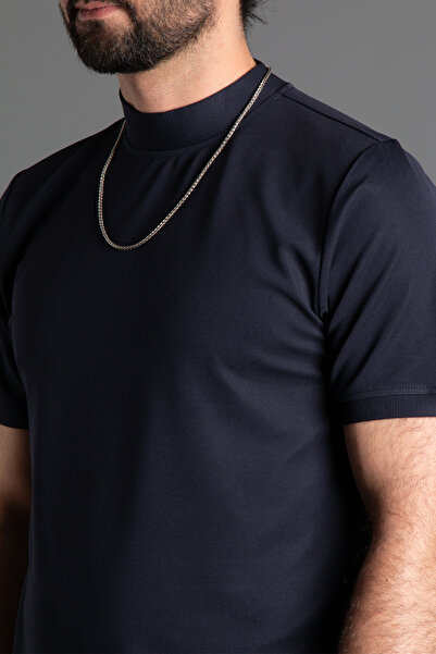 ZEKİ ÖZER Ανδρικό μπλουζάκι με μισό λαιμό μπλε Navy Blue Clever Özer