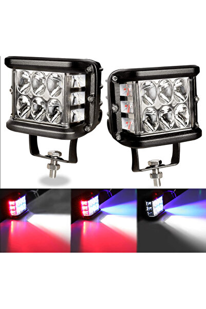 HMNL Off road sis lambası beyaz-kırmızı-mavi 12 Led 36W Aliminyum Kasa (SET 2...