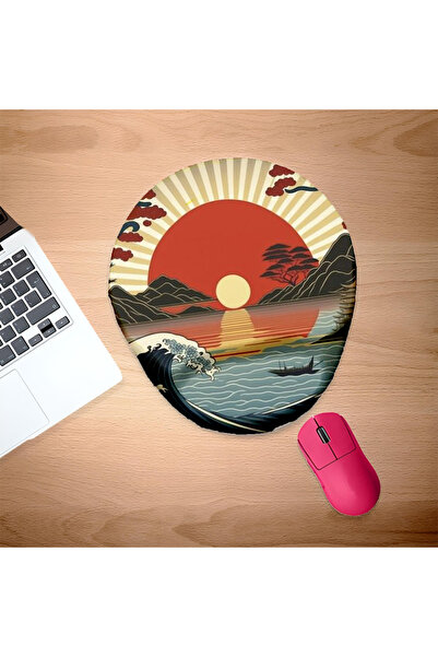 UcuruStore Οβάλ επιφάνεια ποντικιού με σχέδιο Ήλιου και Θάλασσας και στήριγμα...
