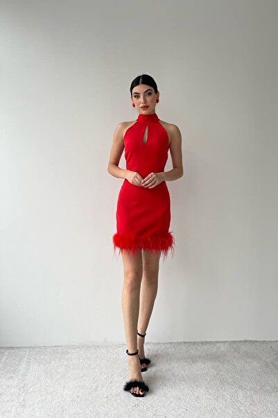 SONREİR ETEĞİ OTRİŞ DETAY MİNİ ELBİSE