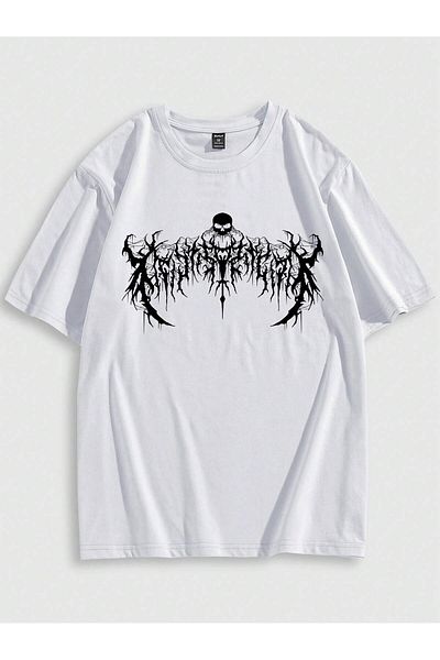 Jose Clothing Μπλουζάκι Unisex Λευκό εμπριμέ από οργανικό βαμβάκι Oversize κοντό μανίκι