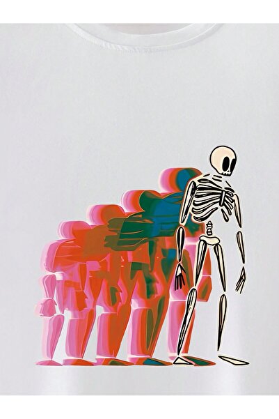 Jose Clothing Μπλουζάκι Unisex Λευκό εμπριμέ από οργανικό βαμβάκι Oversize κοντό μανίκι