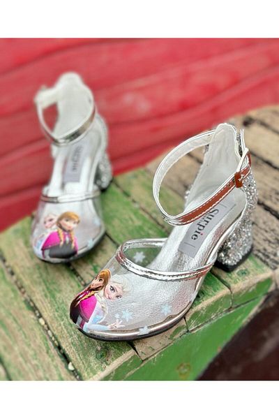 Surpie Shoes Elsa Patterned Transparent Heeled Shoes, Children's High Heeled Shoes