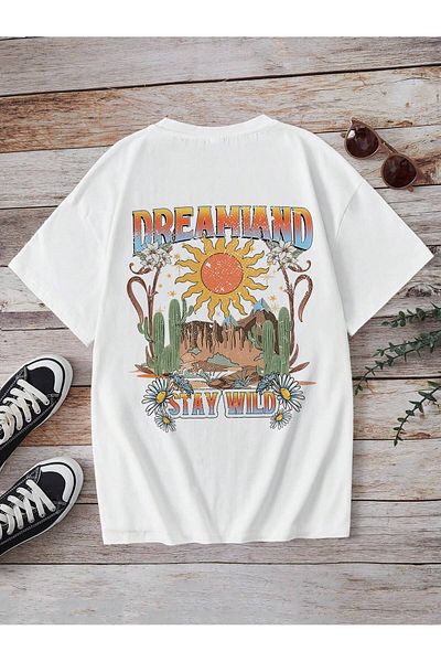 Jose Clothing Μπλουζάκι Unisex Λευκό εμπριμέ από οργανικό βαμβάκι Oversize με κοντό μανίκι