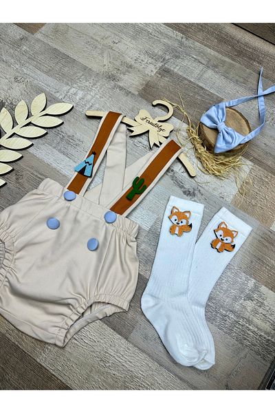 Feriatolye Red Skin Concept Baby Boy 1 Year Birthday Salopet Bow Tie Coco Set