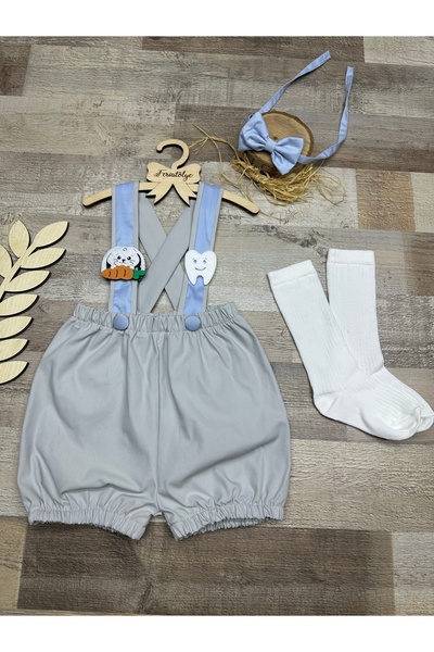 Feriatolye تصميم أرنب وأسنان للأطفال الأولاد باللون الأزرق والرمادي