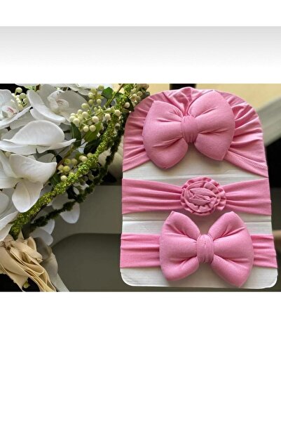 Genel Markalar Kız Bebek Fiyonklu Bone Bandana 3lü Set
