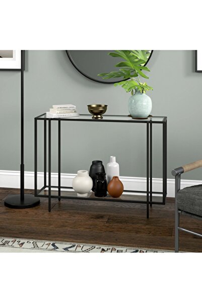 TOLIAHOME 2 Katlı Siyah Renk Temper Camlı Dresuar Metal Konsol
