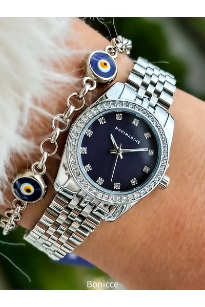 Navimarine Brand Small Case, Steel Strap, Gold Elegant Calendar Women's Wristwatch + bracelet