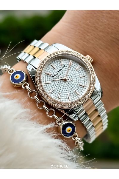 Navimarine Steel Cord Rose Color Women's Wristwatch + Bracelet