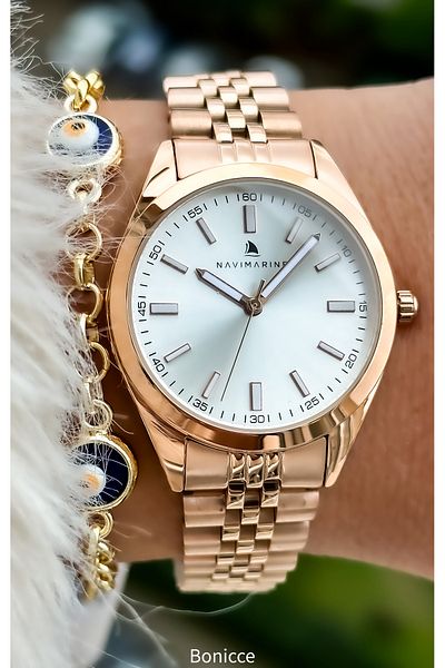 Navimarine Brand Rose Steel Cord Waterproof Women's Wristwatch with Bracelet Gift