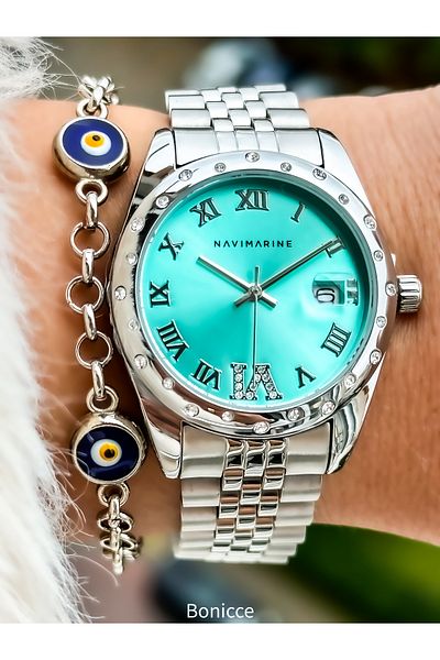 Navimarine Brand Silver Steel Strap Waterproof Women's Wristwatch Bracelet Gift