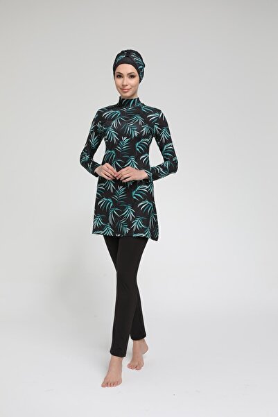 SEBOTEKS Costum de baie închis Hijab cu model de frunze 2272