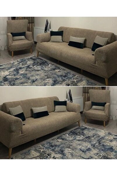 etleshome Jakarlı 3 3 1 1 Lastikli Kanepe Örtüsü | Lastikli Koltuk Örtüsü | K...