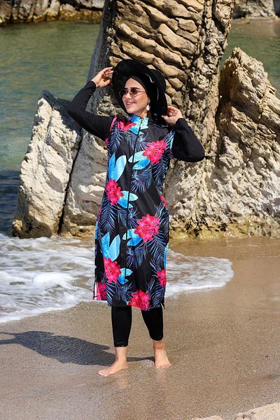 SEBOTEKS Εξωτικό σχέδιο μακρύ Gilet κλειστό Hijab μαγιό 2364