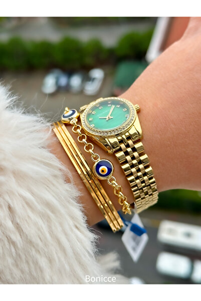 Navimarine Brand Small Case, Steel Strap, Gold Elegant Calendar Women's Wristwatch + bracelet