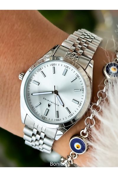 Navimarine Steel Mesh Cord Silver Color Women's Wristwatch + Bracelet