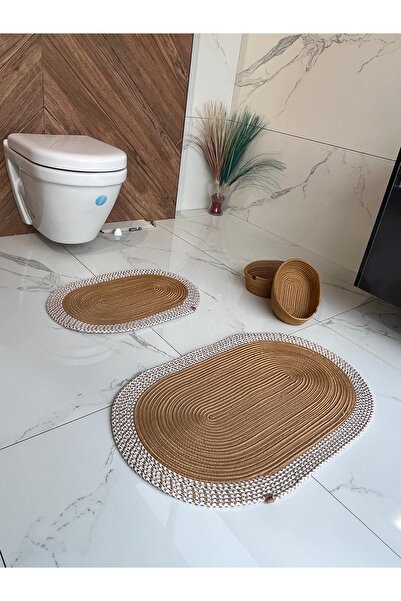 Namteks Σετ μπάνιου 40x60-50x80 2 χαλάκια - 2 καλάθια από γιούτα λευκό με χρυσό δώρο