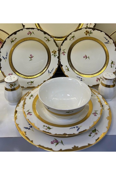 ROY KING Emma Vintage Gold Yaldızlı Altın Kaplama 12  Kişilik Yemek Takımı 61...