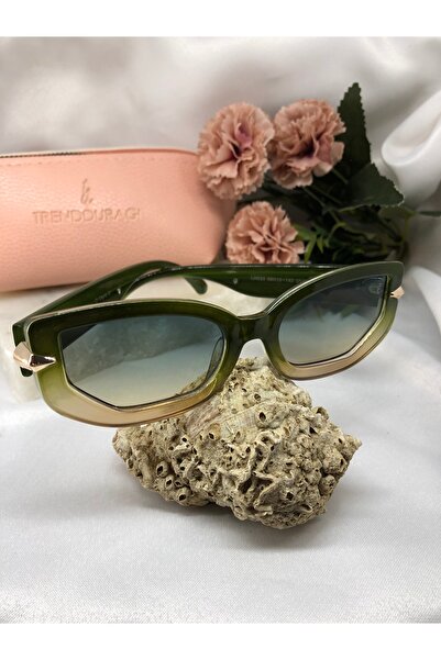 Di Caprio Gali Gold Detailed Green Cream Gradient Women's Sunglasses