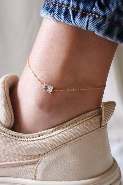 TWO PERLA BAGETTE SINGLE GOLD STEEL ANKLE