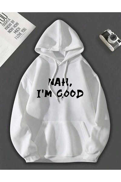 PERISENSE Unisex Γυναικεία Ανδρικά Oversize Nah I'm Good Φούτερ με στάμπα με κουκούλα