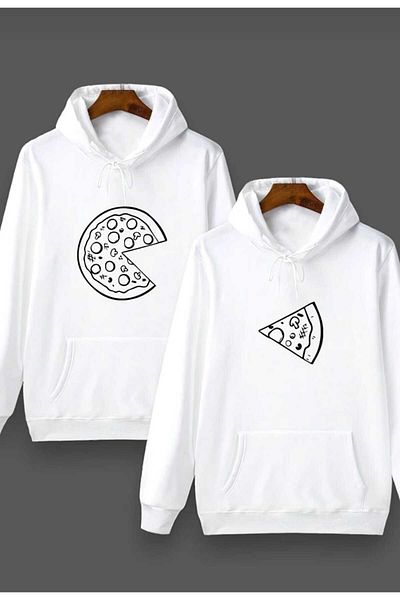 PERISENSE Unisex Γυναικεία Ανδρικά Oversize Lover Couple Combination Pizza Φούτερ με στάμπα με κουκούλα