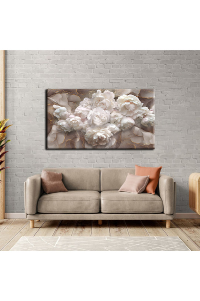 Harika bir ev HARİKABİREV|KREM-GRİ SOFT ÇİÇEK TABLOSU|TEKLİ ÇERÇEVESİZ YATAY ...