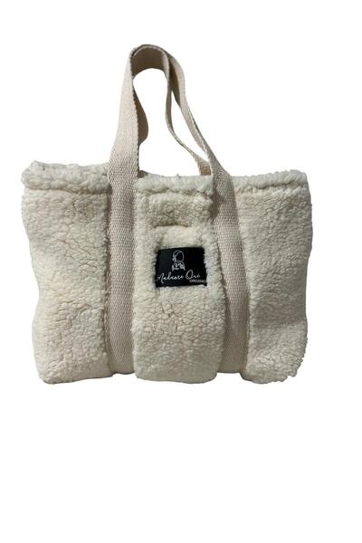 peluş Kadın Kol Ve Omuz Çanta Krem Beyaz Küçük Boy (İÇ ASTARLI)