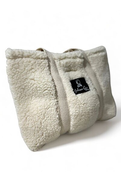 peluş Kadın Kol Ve Omuz Çanta Krem Beyaz Küçük Boy (İÇ ASTARLI)