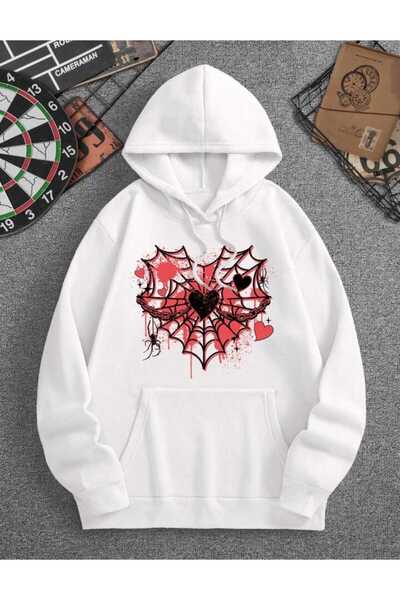 PERISENSE سويت شيرت بقلنسوة مطبوع عليه عنكبوت كبير الحجم للنساء والرجال للجنسين