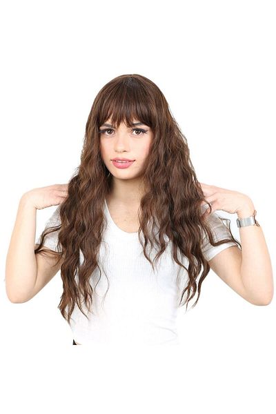KONAK PERUK Long Water Wave Fiber Synthetic Wig with Perch - Brown Caramel