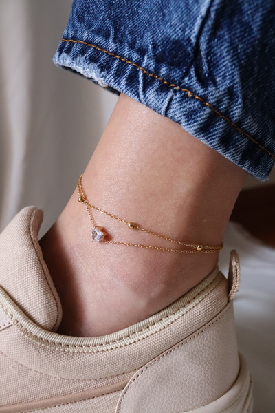 TWO PERLA MİNİ KALP İKİLİ GOLD ÇELİK HALHAL