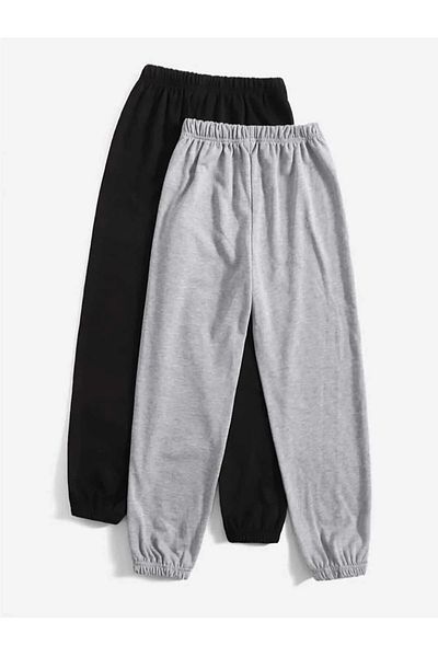 AEMİ Διπλό Jogger Sweatpants-Μαύρο και γκρι λαστιχένιο πόδι ψηλόμεσο ΧΕΙΜΕΡΙΝΟ Φούτερ