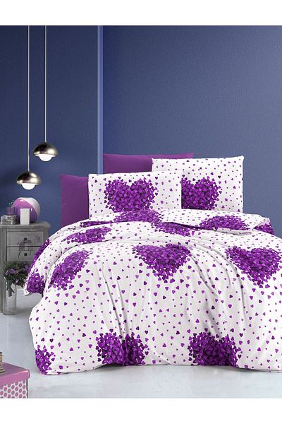 Mert Collection Çarşı Double Ranforce Woven Elastic Sheet Set with Purple Heart
