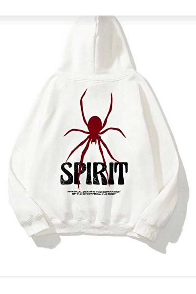 PERISENSE Unisex Kadın Erkek Oversize Spirit Baskılı Kapüşonlu Sweatshirt