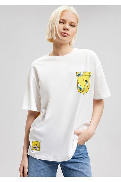 Mavi Tricou alb cu imprimeu Tweety Oversize / Wide Cut 1612261 -70057