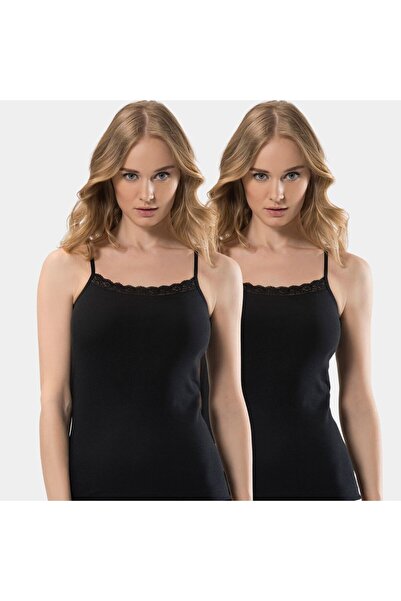 TÜREN Türen Women's Lace Rope Strap Camisole 2-Pack Cotton Undershirt