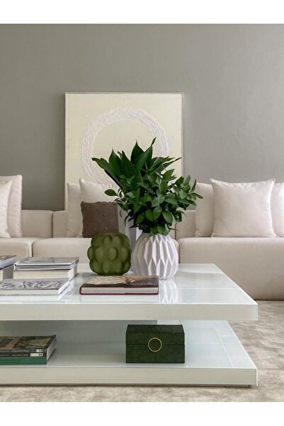 LUXURY VİLLA LUXURY BEYAZ CAMLI TEKERLEKLİ ORTA SEHPA 100X100 YÜKSEKLİK 36 CM