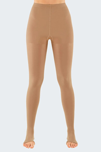 medi MEDIVEN COTTON %100 ORGANİK PAMUKLU ÇORABI KİLOTLU CCL2 BURNU AÇIK CARAMEL