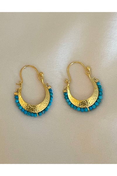 emy by emel luxury silver jewelry Altın Kaplama Turkuaz Taşlı El İşçiliği Küp...