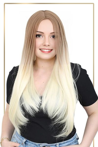 KONAK PERUK Fiber Synthetic Long Straight Wig - Honey Foam / Platinum Ombreli
