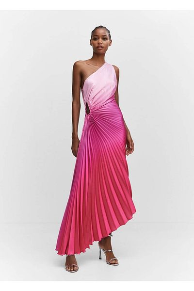 MANGO Woman Rochie plisata cu croiala asimetrica