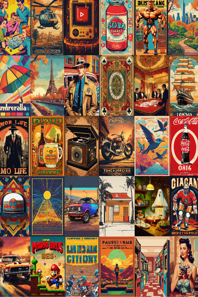 Pridas 30'lu Retro Duvar Poster Seti 14.5cmx10cm