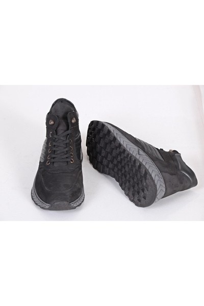 ÖZBEK Αληθινό Nubuk Δέρμα Μαύρες Δεμένες Ανδρικές Χειμερινές Μπότες