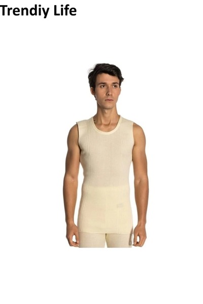 EZER Unisex Ανδρικό Κρεμ Αμάνικο Μπλουζάκι 70% Μάλλινο Πλεκτό Εσωτερικό Ενδύμ...