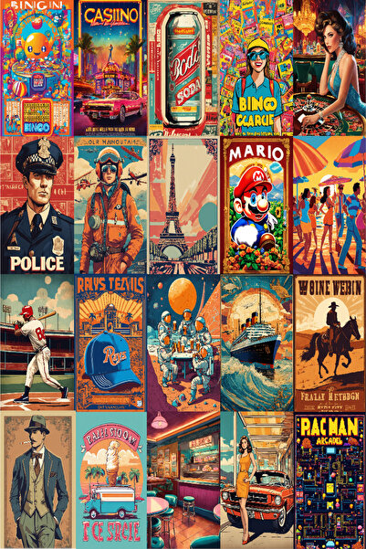40'lı Retro Duvar Poster Seti 14.5cmx10cm