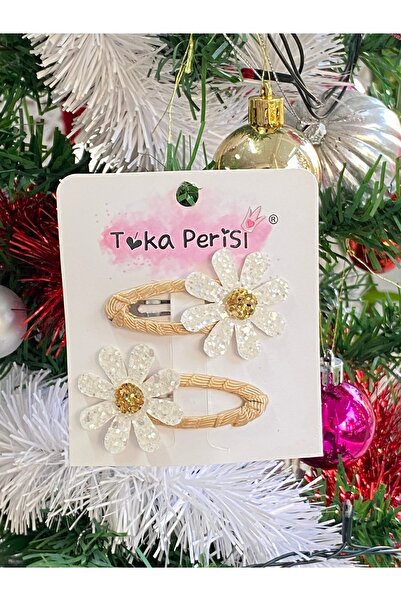 Toka Perisi Cataramă snap din 2 piese cu sclipici alb auriu